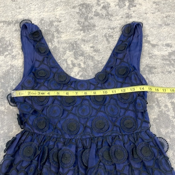 Jill Stuart Collection Silk Cocktail Mini Dress Embroidered Lace Applique Navy - Picture 8 of 8